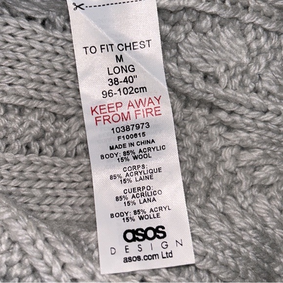 ASOS Design Light Gray Cable Knit Turtleneck Sweater - M T - Picture 9 of 10